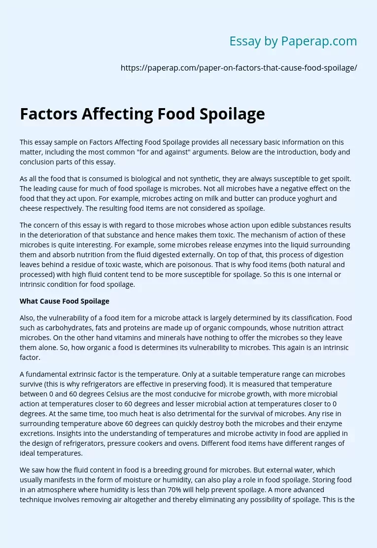 Factors Affecting Food Spoilage