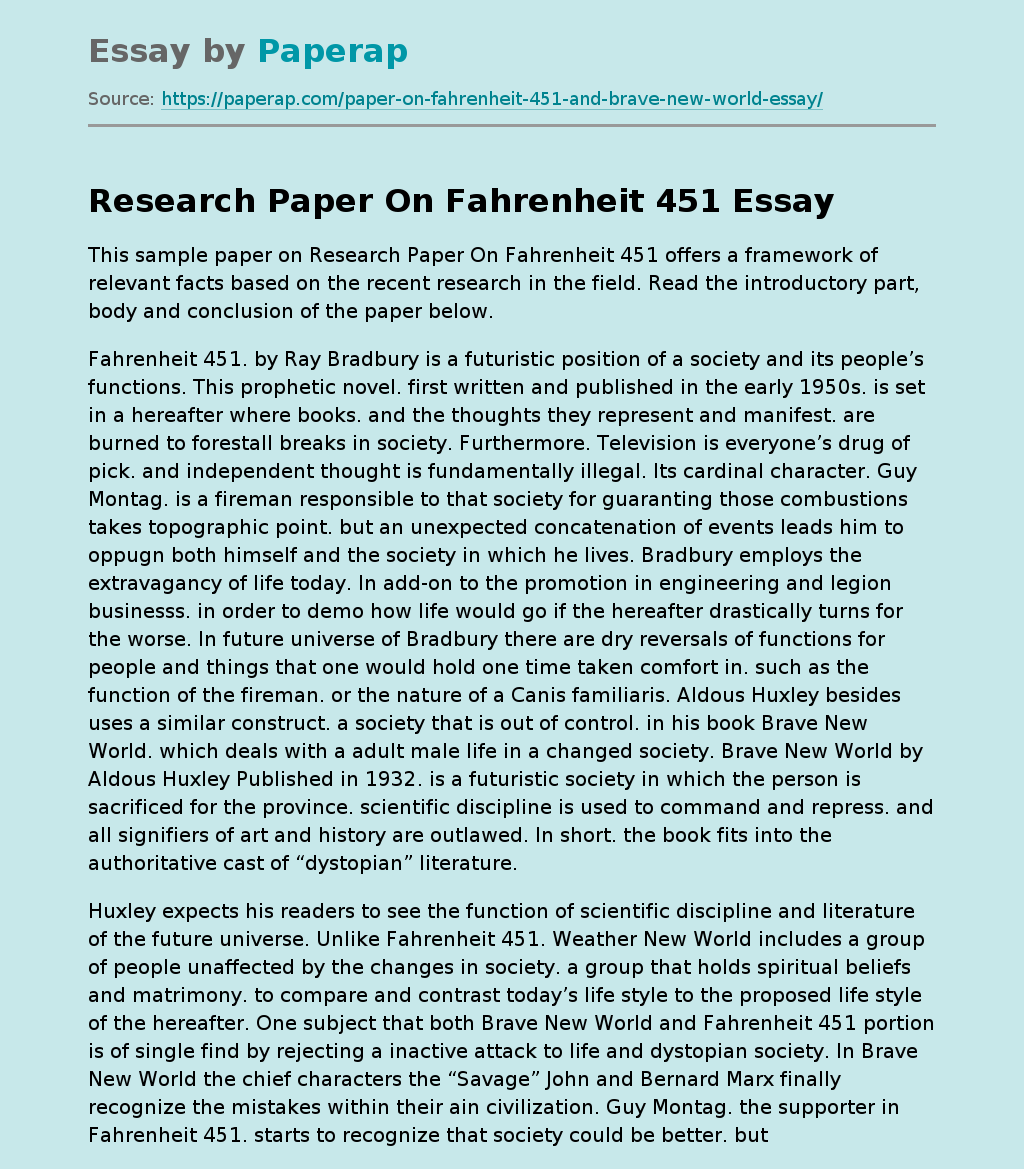 Research Paper On Fahrenheit 451