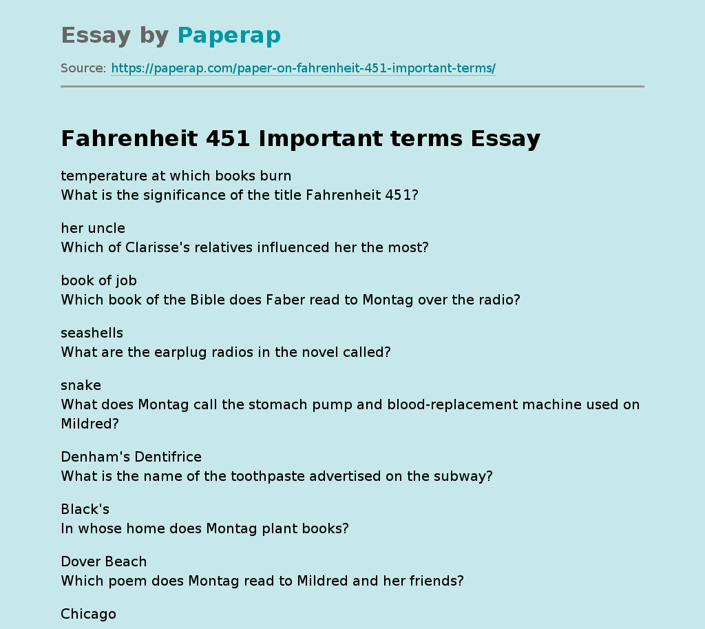 Fahrenheit 451 Important terms