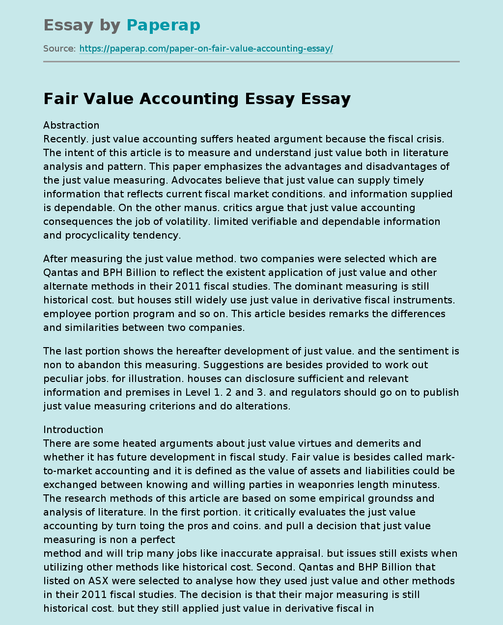 Fair Value Accounting Essay