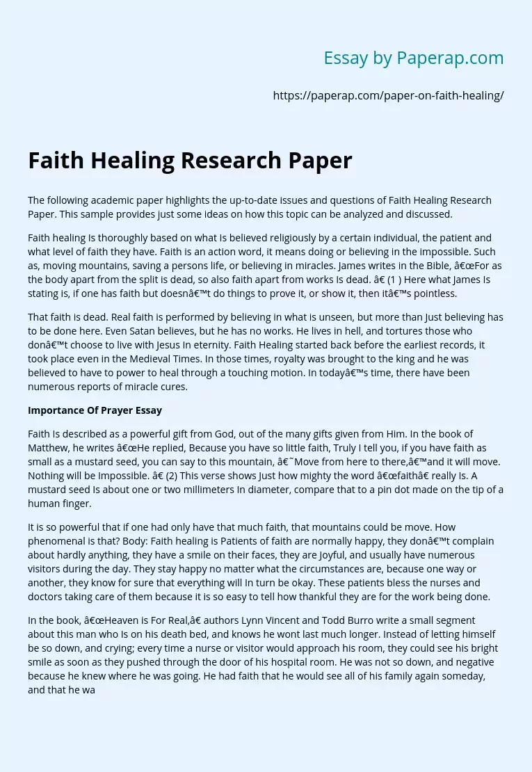 Faith Healing Research Paper