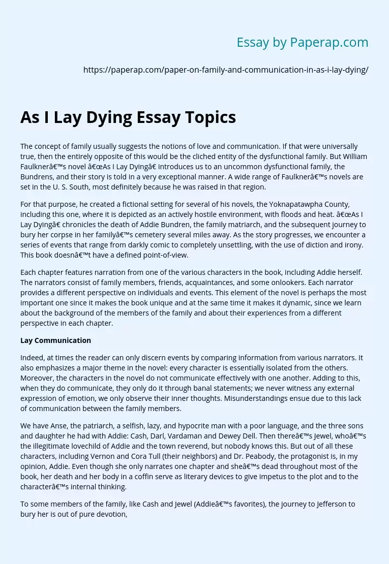 As I Lay Dying Essay Topics