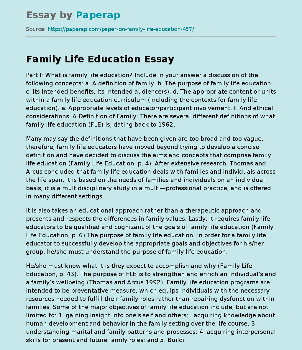 family lifestyle essay