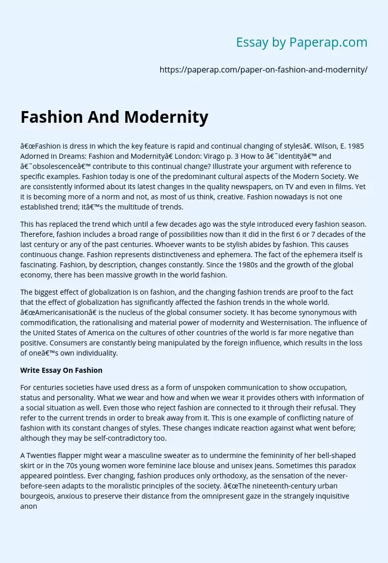 Fashion And Modernity Phenomenon