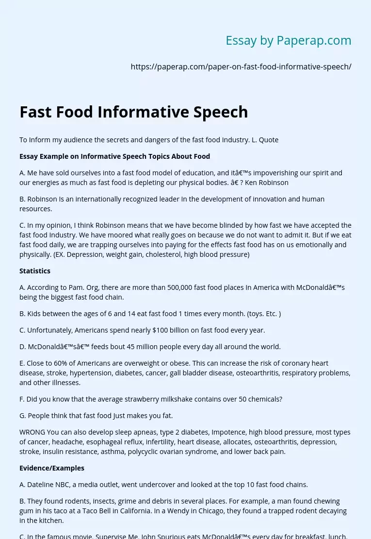 Fast Food Informative Speech