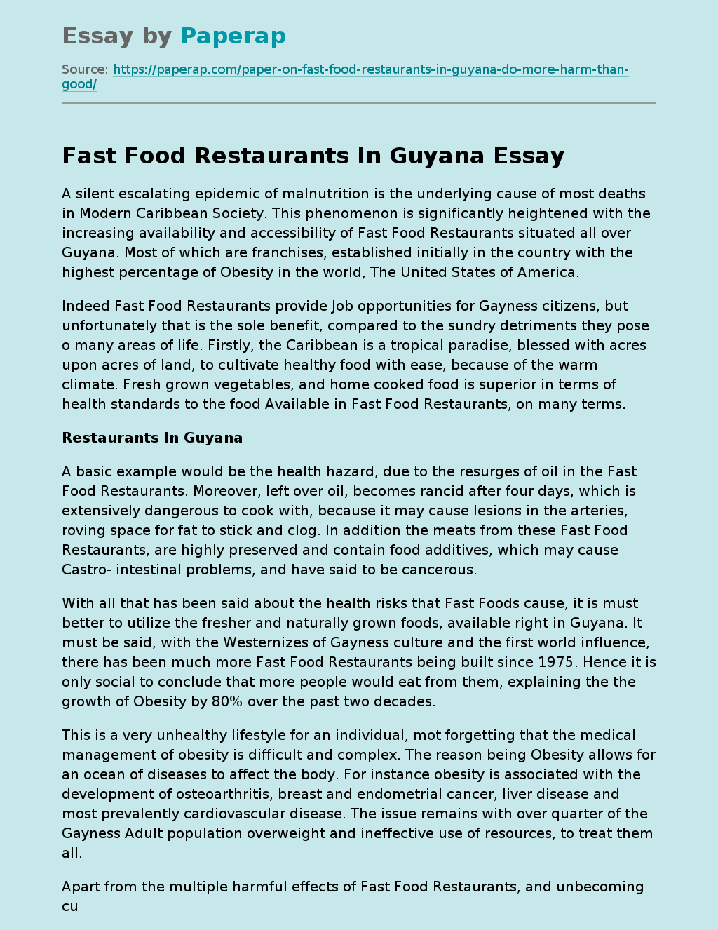 Fast Food Restaurants In Guyana