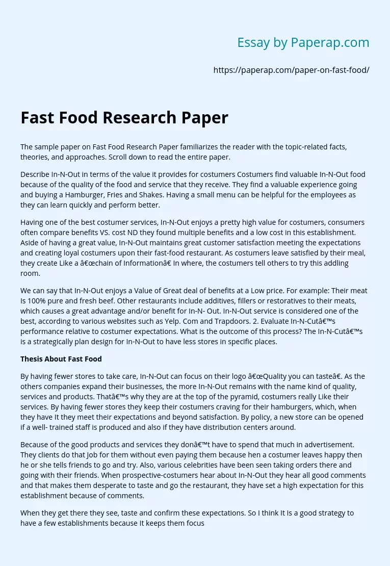 Fast Food Research Paper