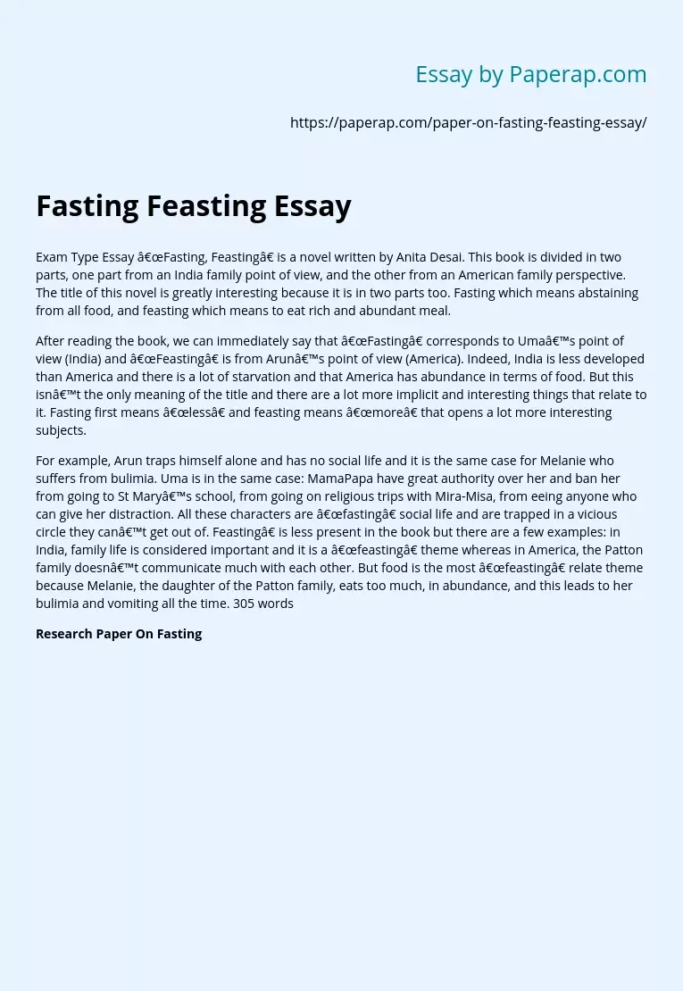 Fasting Feasting Essay