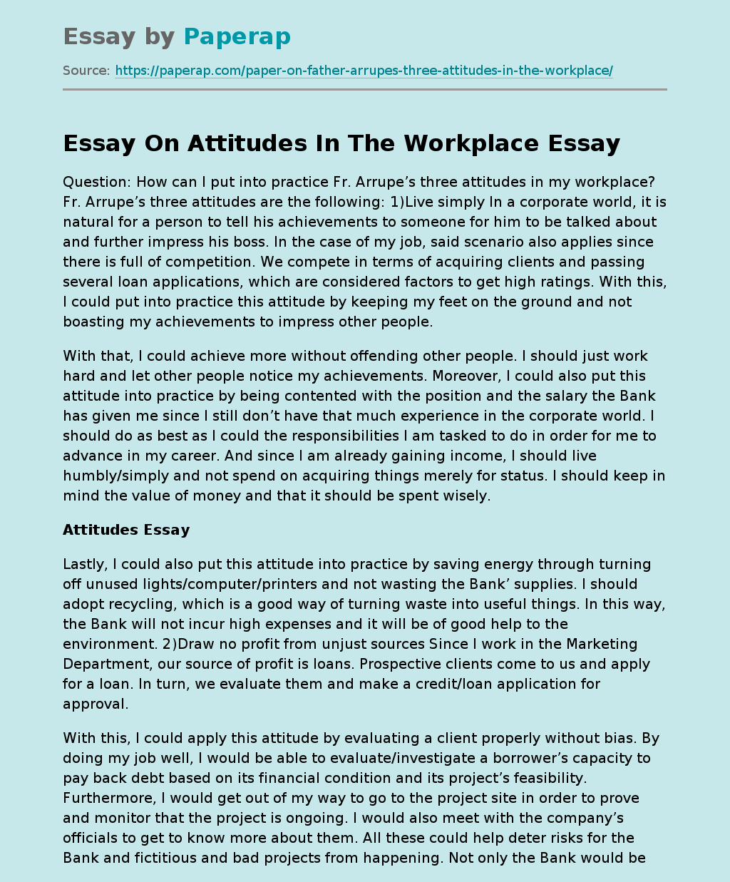 Essay On Attitudes In The Workplace