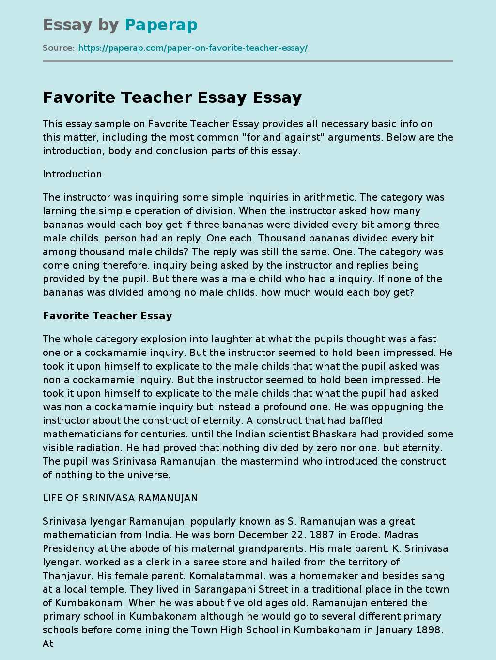 Favorite Teacher Essay