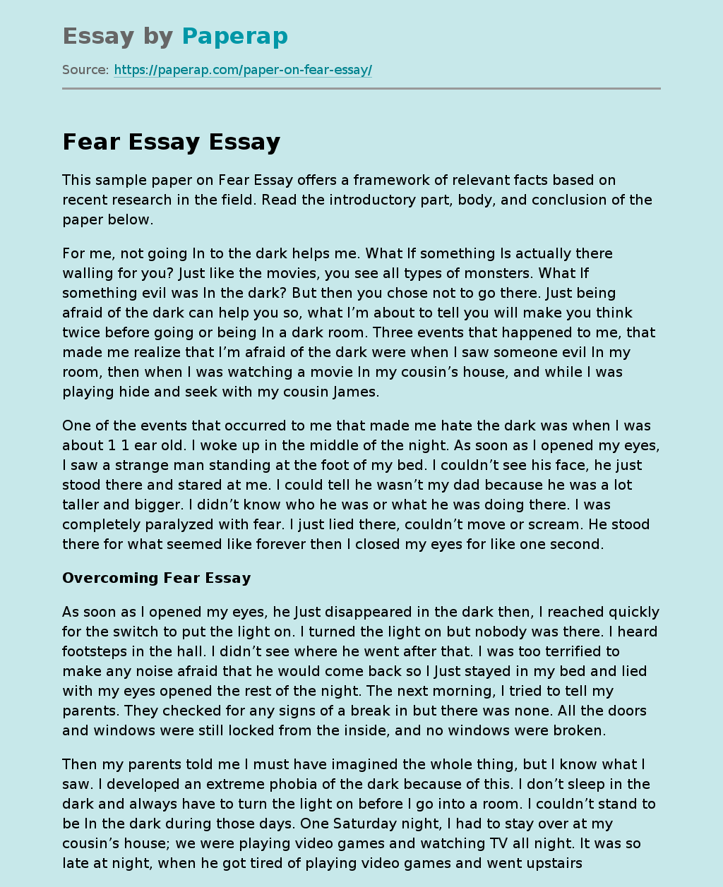 Fear Essay: A Framework of Relevant Facts