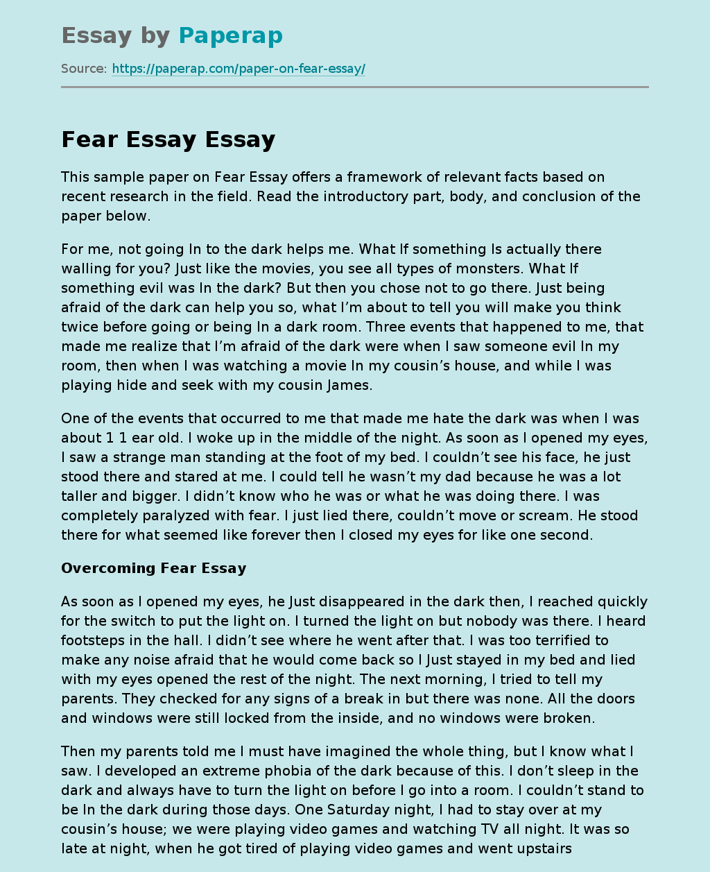 free essays about fear