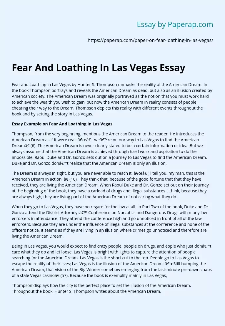 Fear And Loathing In Las Vegas Essay