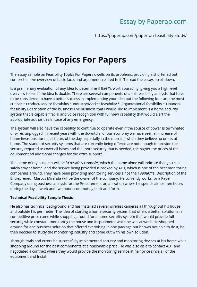 Feasibility Topics For Papers