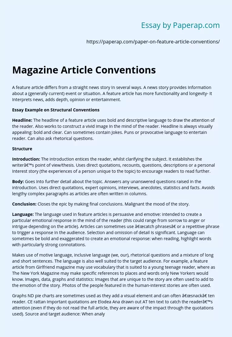 Magazine Article Conventions