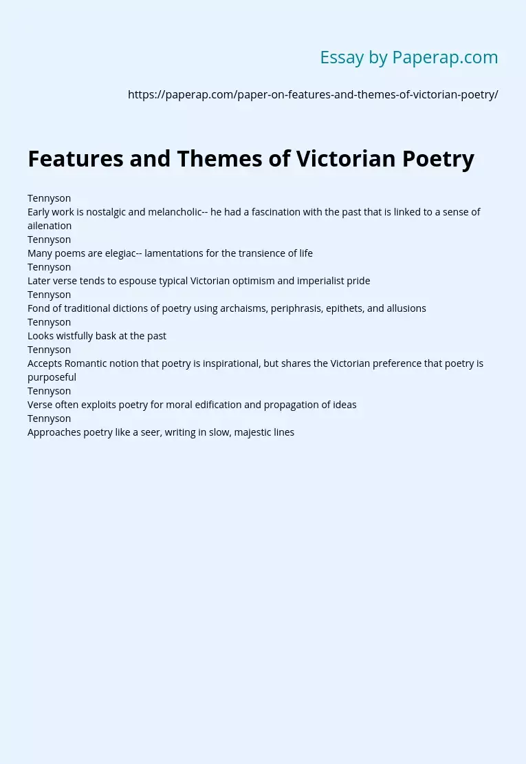 Features and Themes of Victorian Poetry