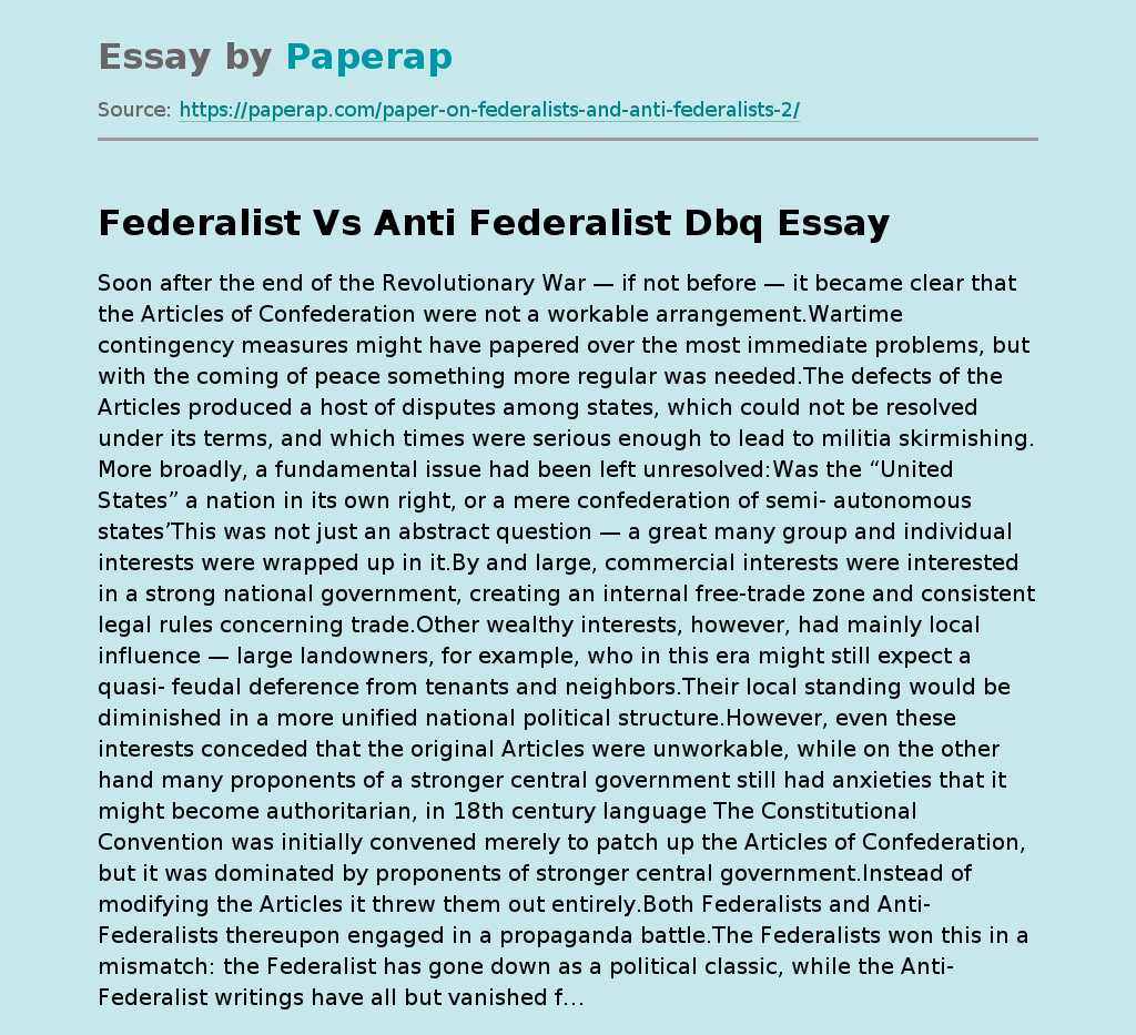 federalist and anti federalist essay