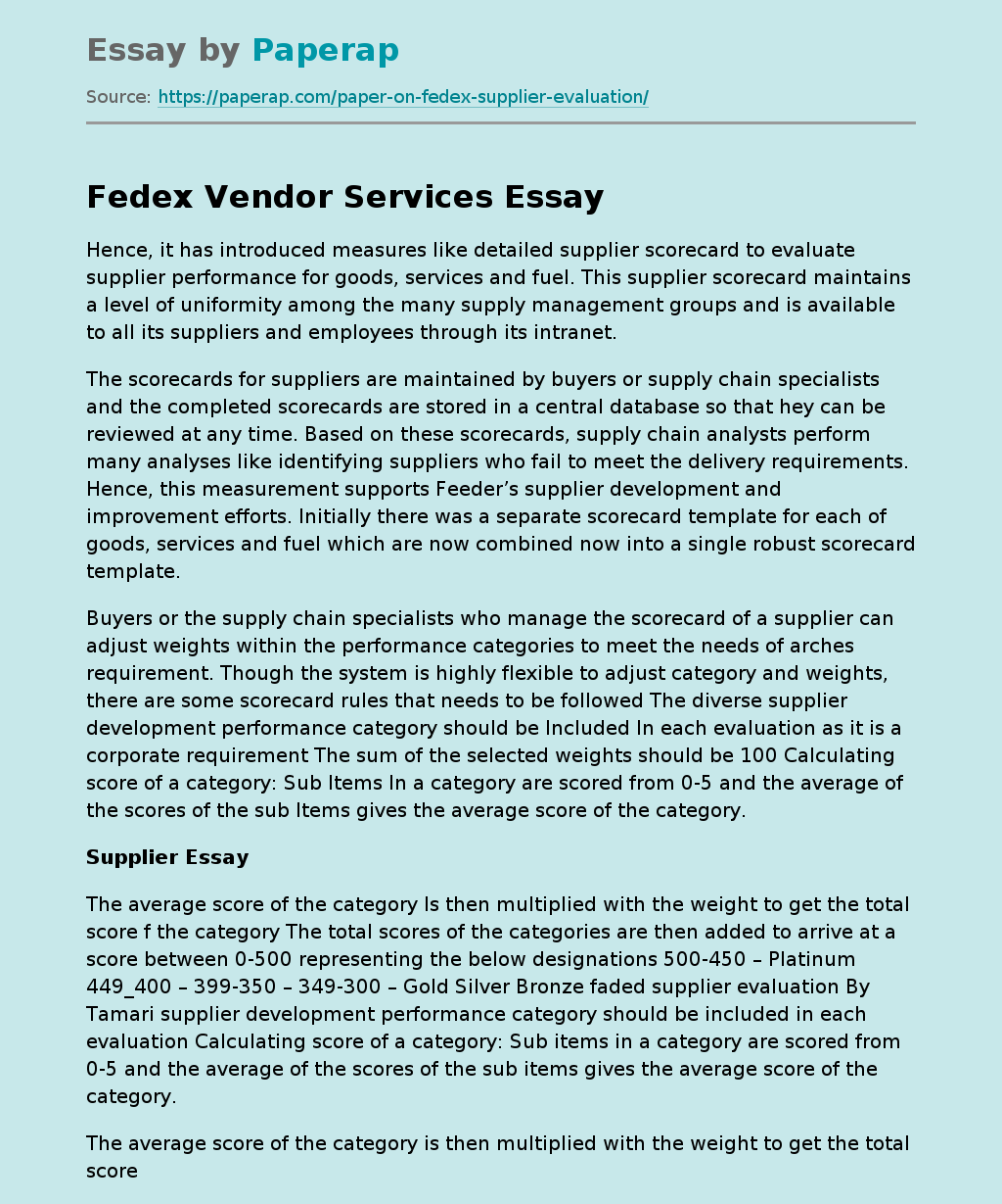 Fedex Vendor Services