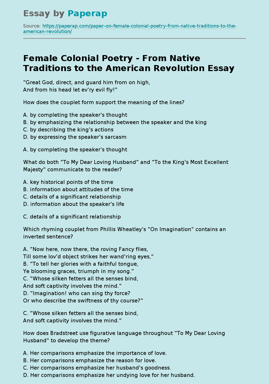Female Colonial Poetry - From Native Traditions to the American Revolution