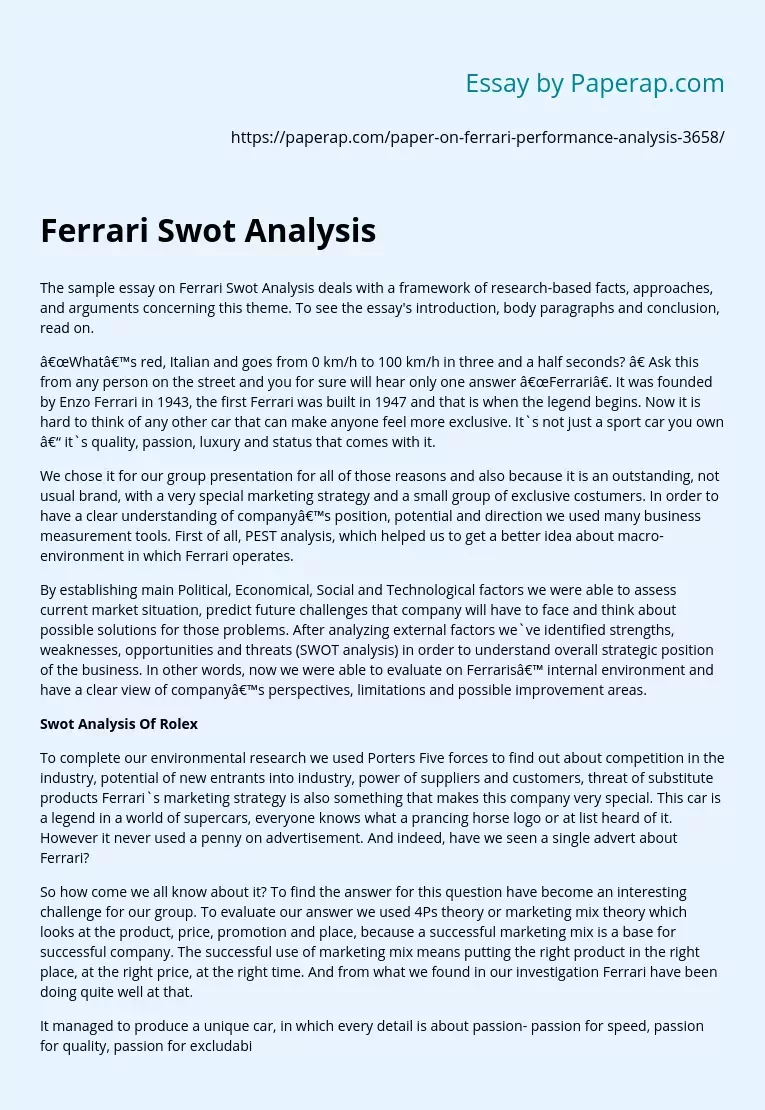 Ferrari Swot Analysis