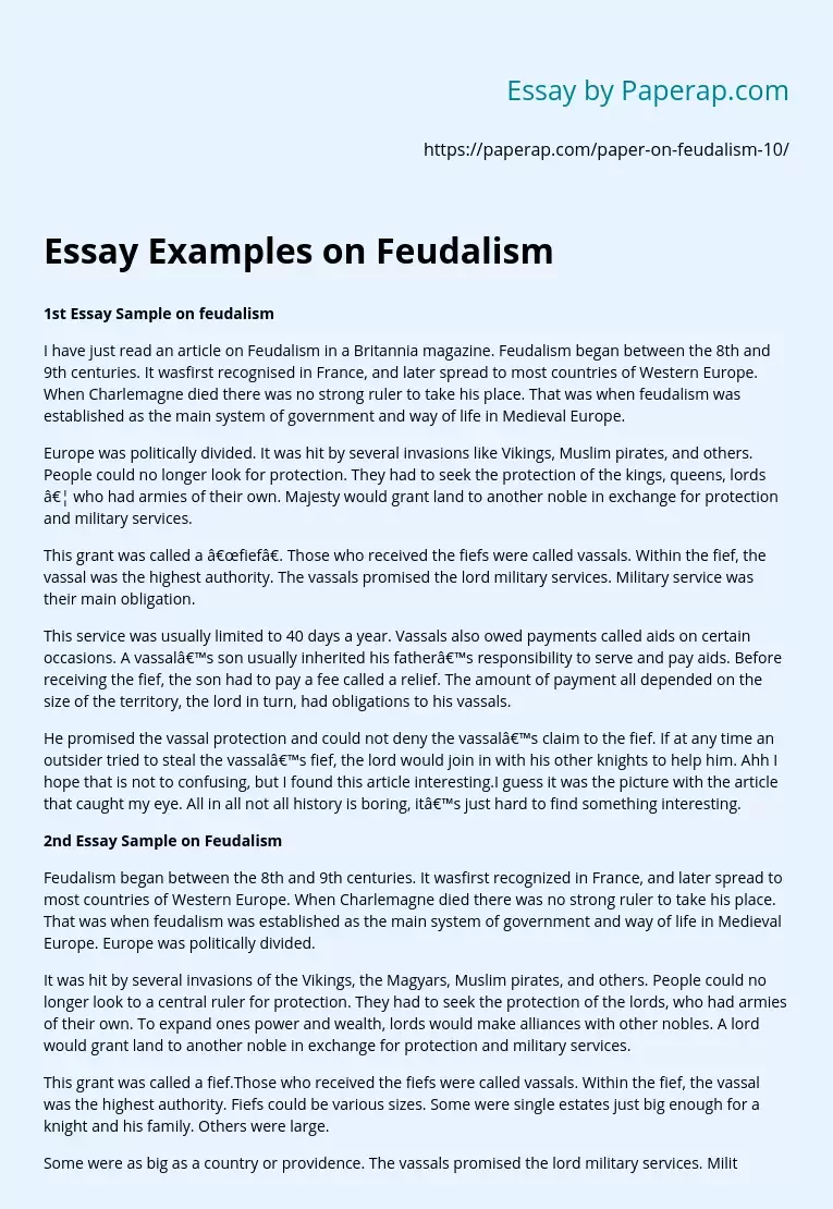 Essay Examples on Feudalism
