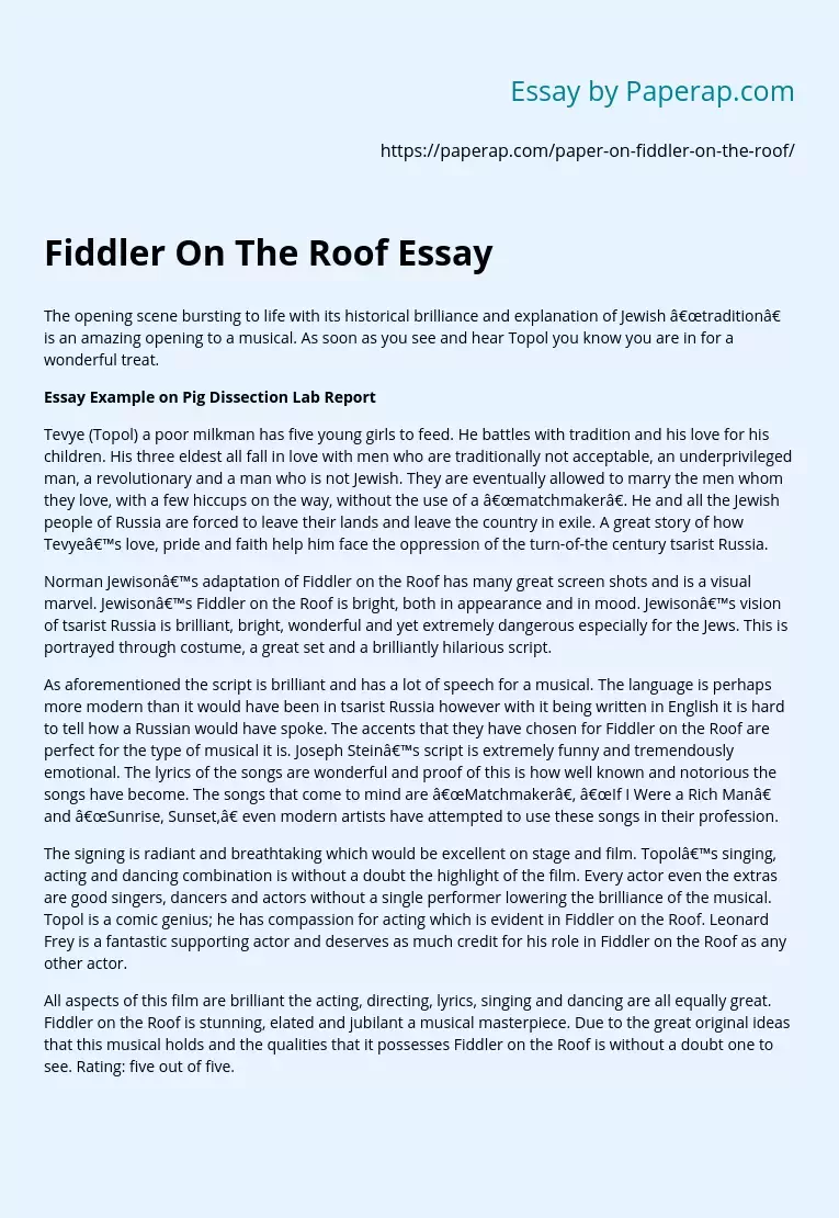 Fiddler On The Roof Essay