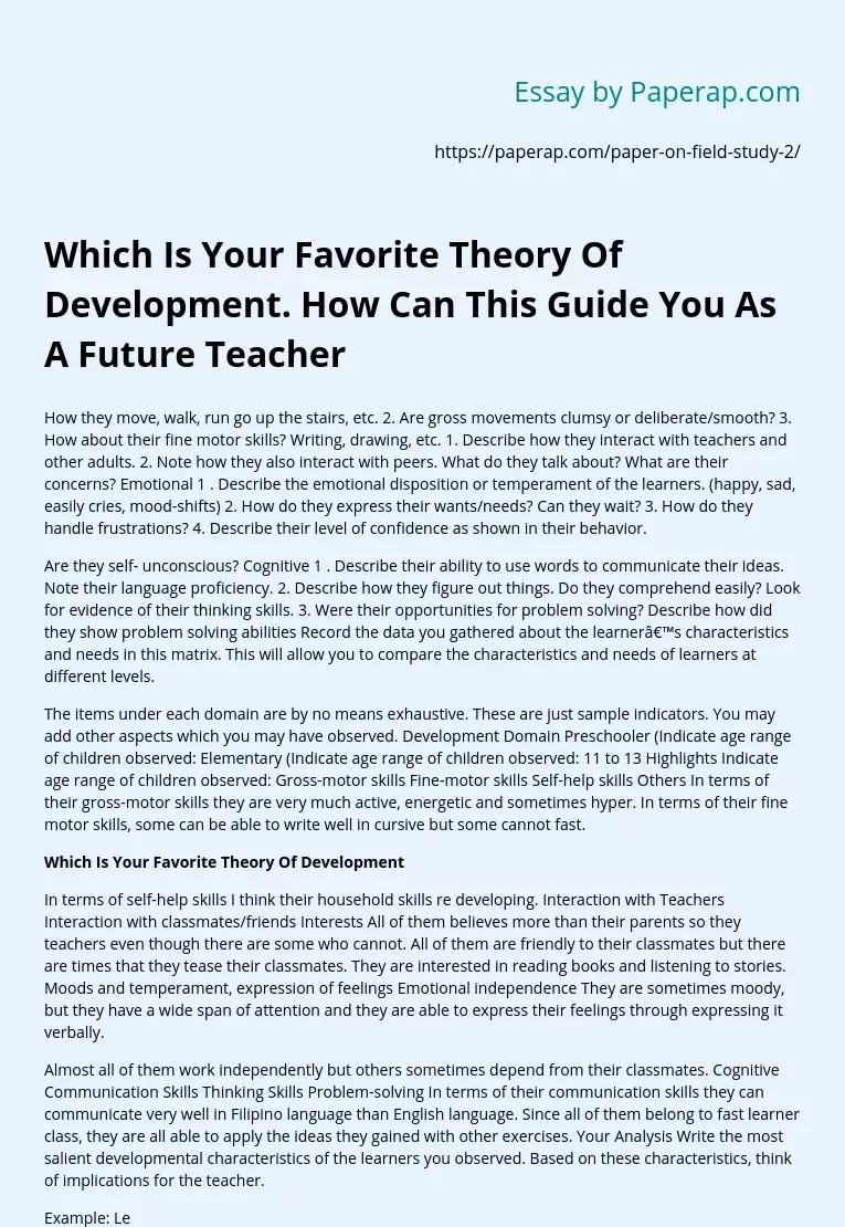Favorite Theory of Development for Teachers