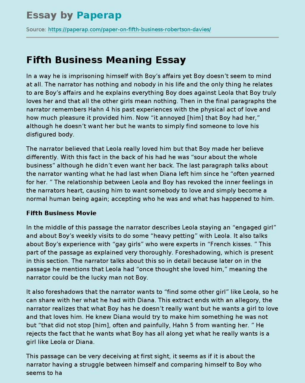 Fifth Business Meaning Movie