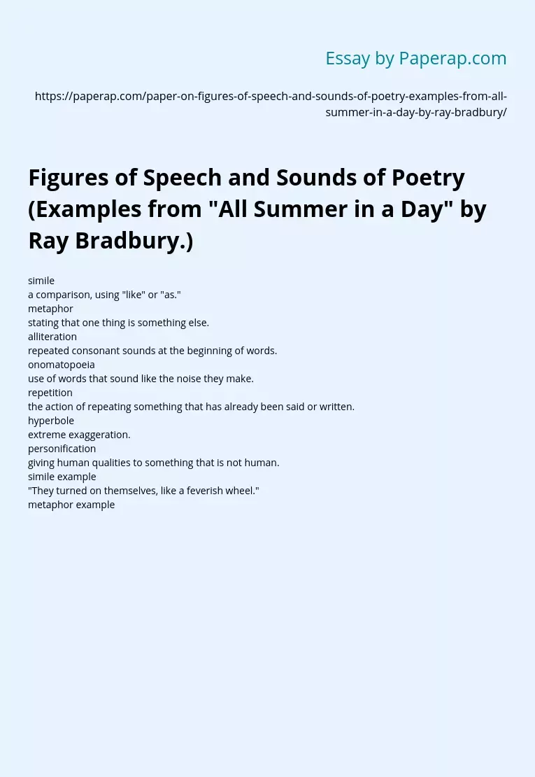 Figures of Speech and Sounds of Poetry  in All Summer in a Day