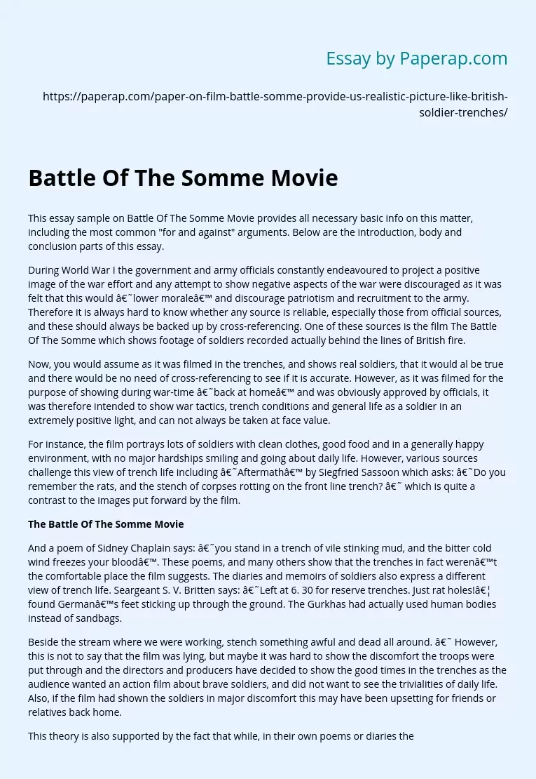 Battle Of The Somme Movie
