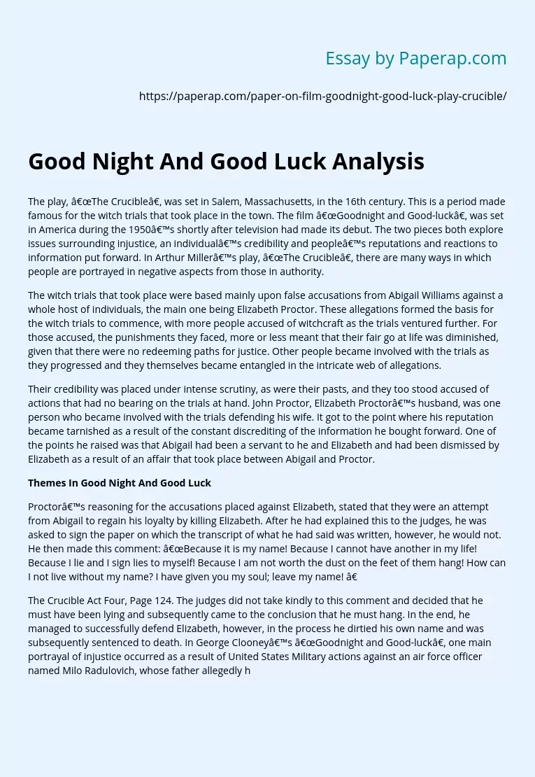 Good Night And Good Luck Analysis