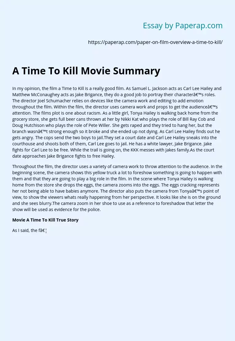 A Time To Kill Movie Summary
