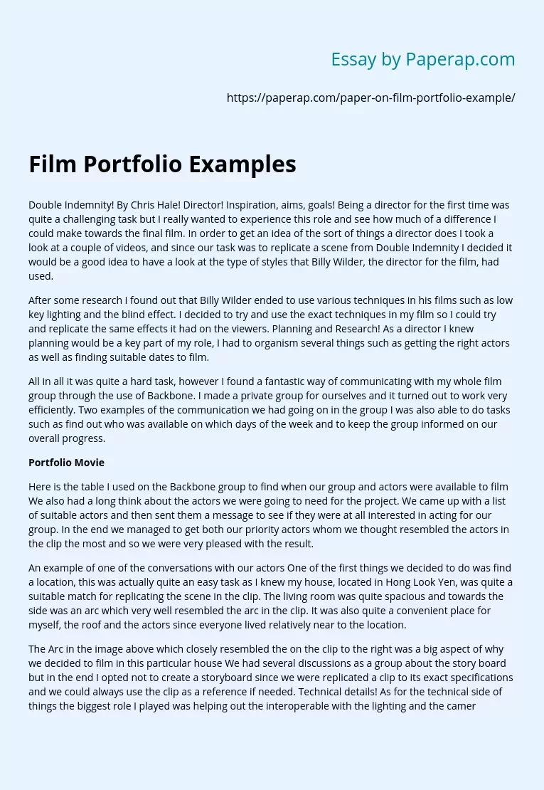Film Portfolio Examples