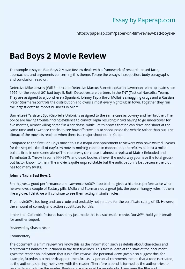 Bad Boys 2 Movie Review