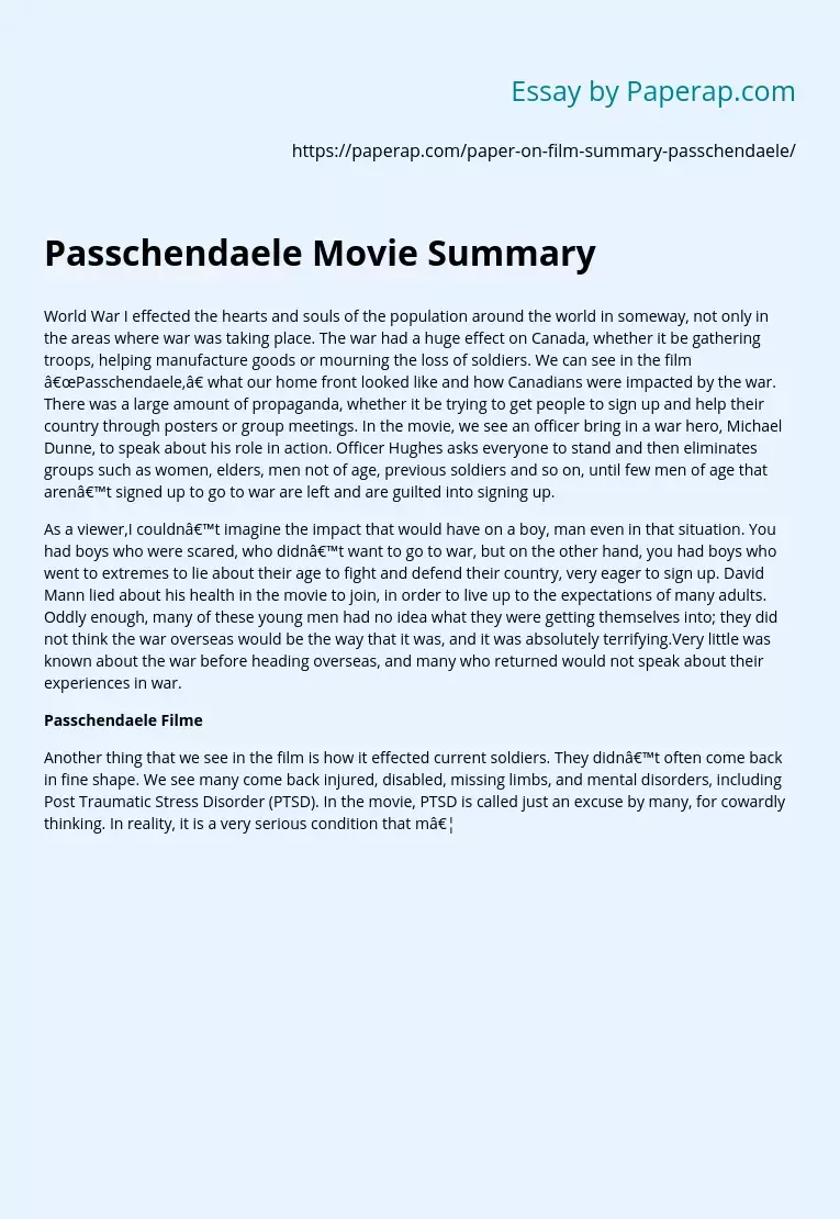 Passchendaele Movie Summary