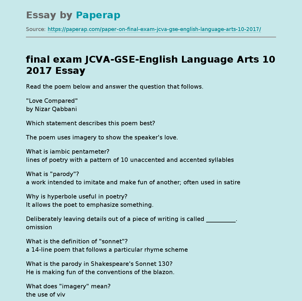 final exam JCVA-GSE-English Language Arts 10 2017