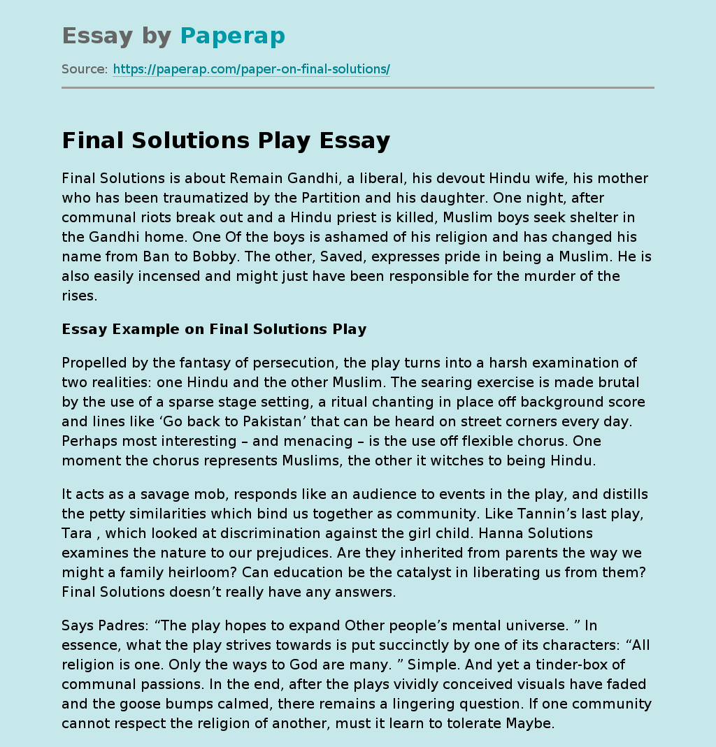 Religious Play ”Final Solutions”
