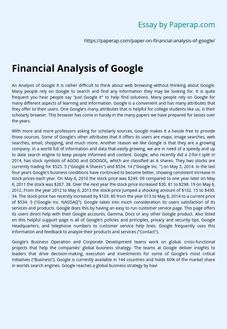 Financial Analysis of Google