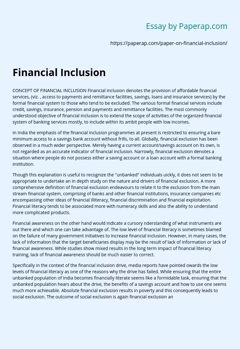 Financial Inclusion Concept and Application