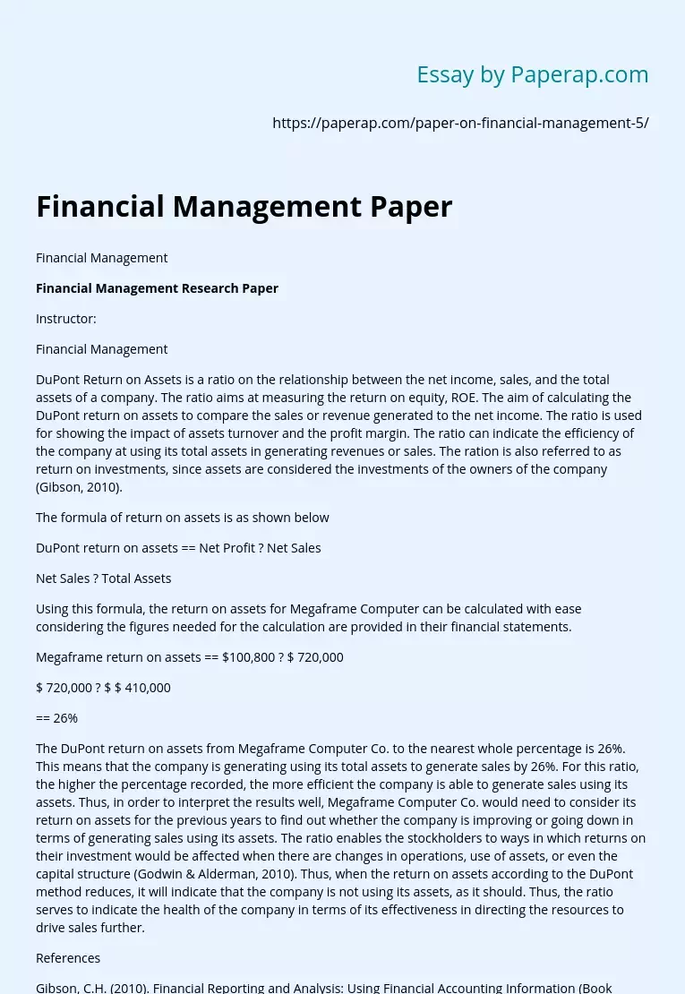 Financial Management Research Paper
