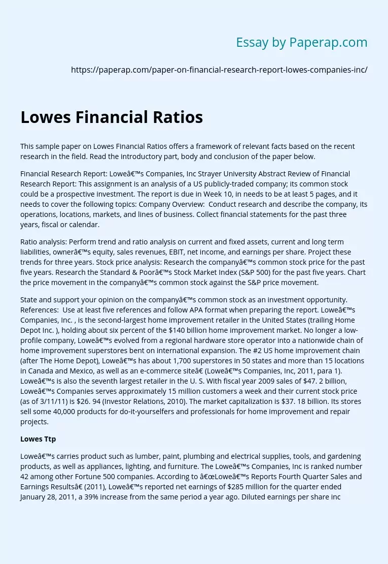 Lowes Financial Ratios