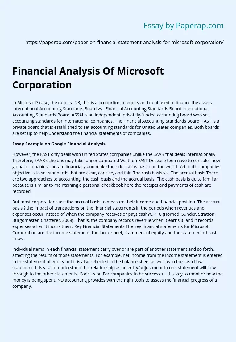 Financial Analysis Of Microsoft Corporation