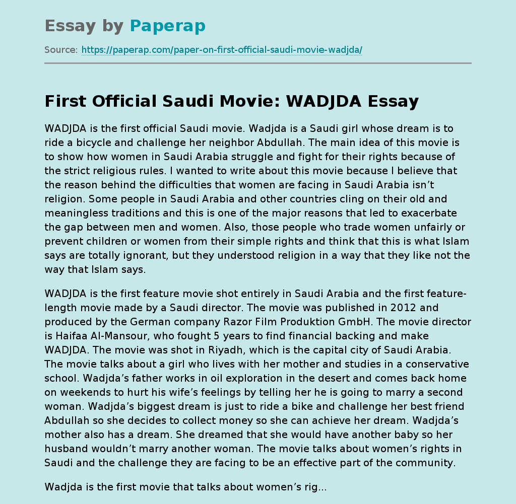 First Official Saudi Movie: WADJDA
