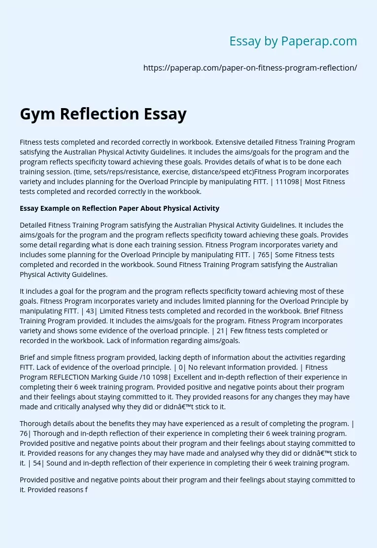 Fitness Program Gym Reflection