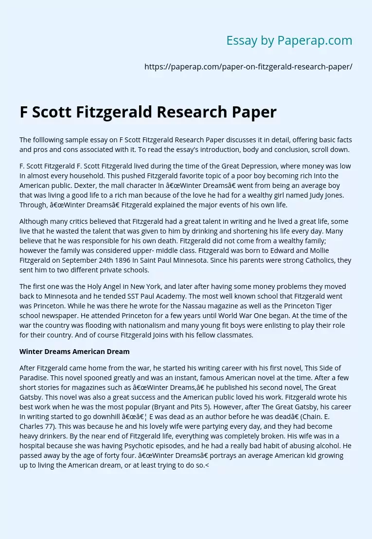 F Scott Fitzgerald Research Paper