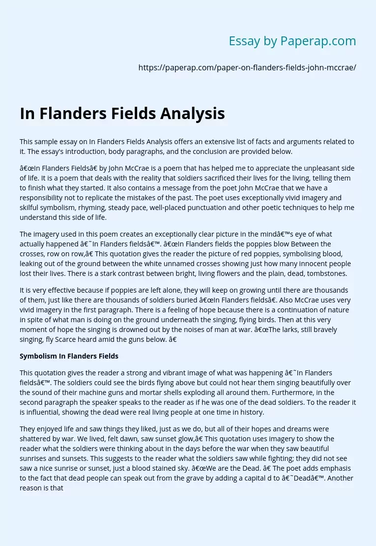 In Flanders Fields Analysis