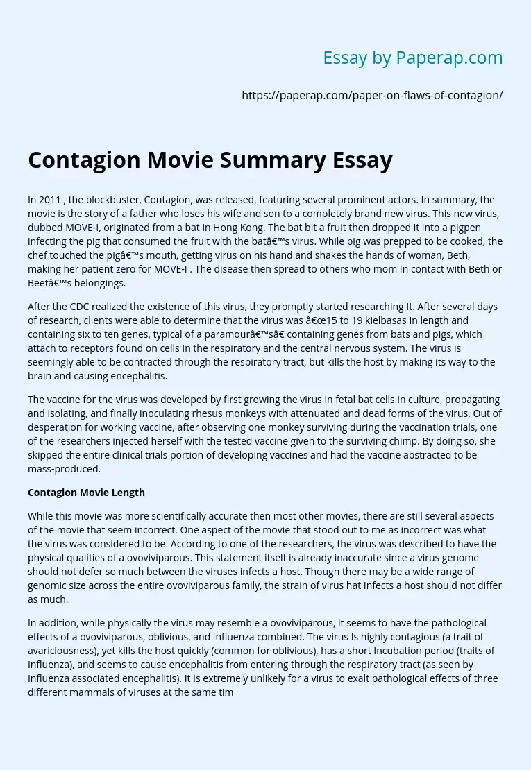 Contagion Movie Summary Essay