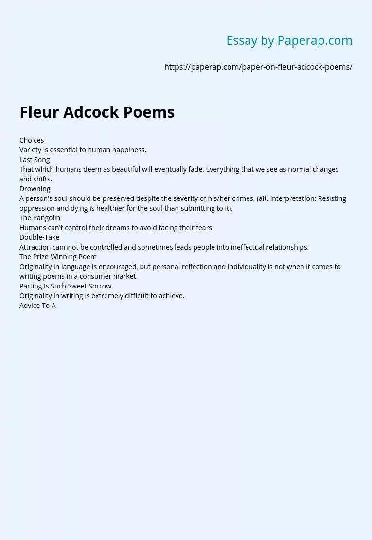 Fleur Adcock Poems