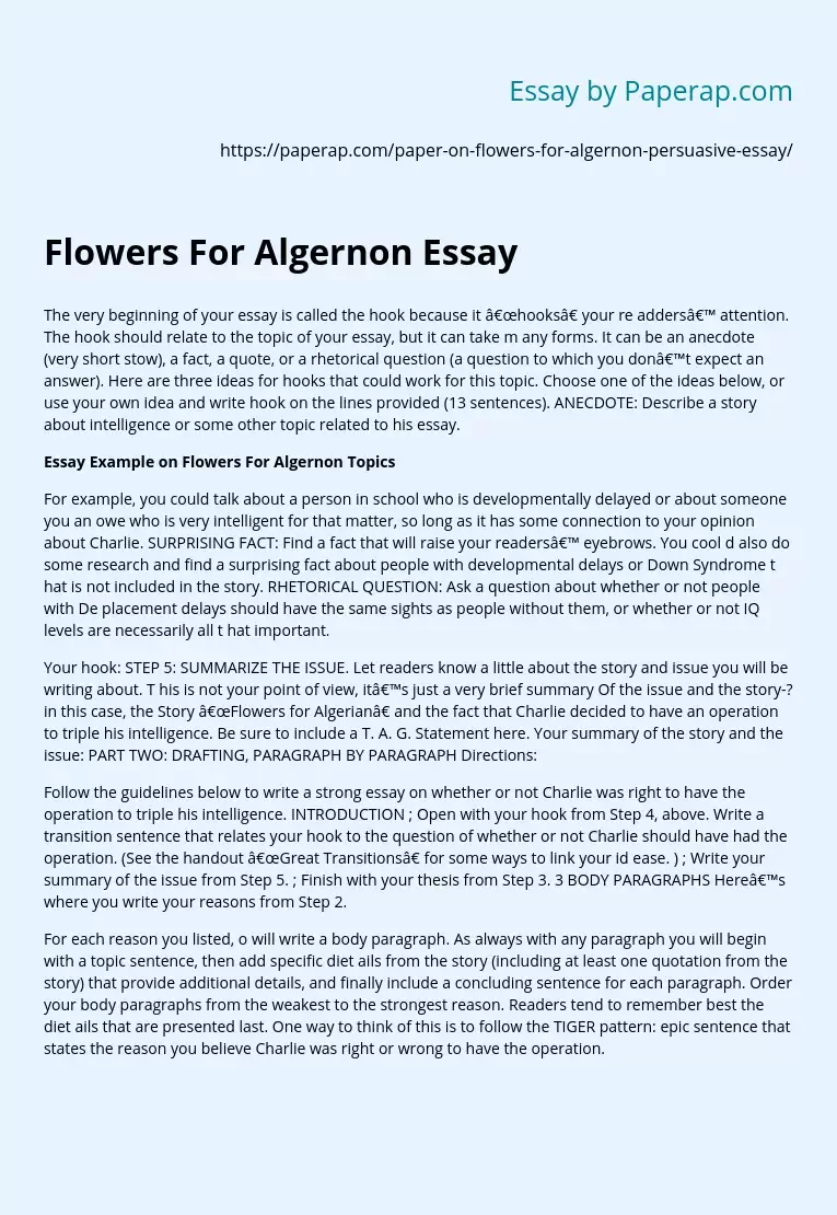 5 paragraph essay for flowers for algernon