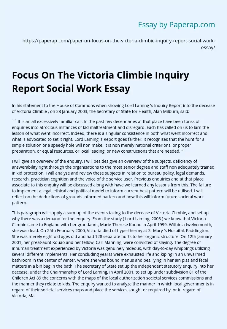 Focus On The Victoria Climbie Inquiry Report Social Work Essay